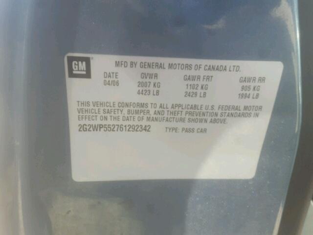 2G2WP552761292342 - 2006 PONTIAC GRAND PRIX BLUE photo 10