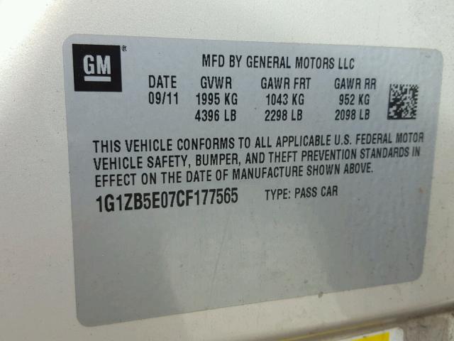 1G1ZB5E07CF177565 - 2012 CHEVROLET MALIBU LS Qəhvəyi foto 10