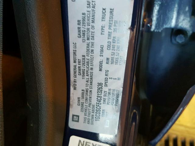 1GCDSCFE4C8132636 - 2012 CHEVROLET COLORADO L BLUE photo 10