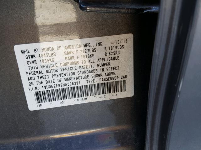 19UDE2F89HA008391 - 2017 ACURA ILX PREMIU GRAY photo 10