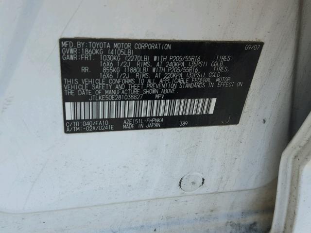 JTLKE50E281038827 - 2008 TOYOTA SCION XB Weiß Foto 10