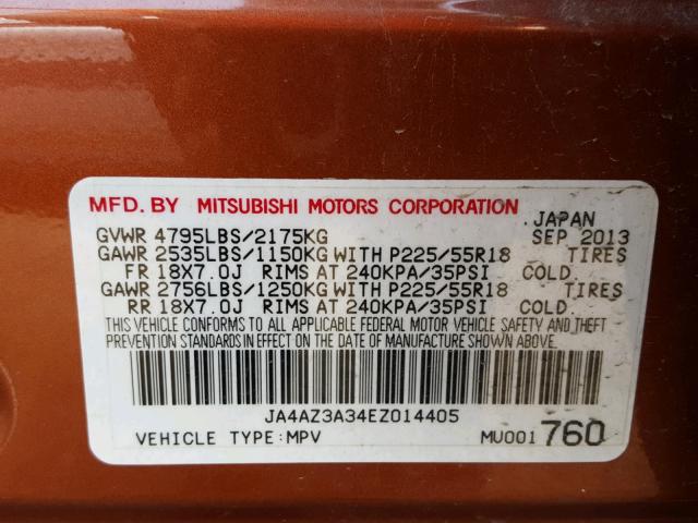 JA4AZ3A34EZ014405 - 2014 MITSUBISHI OUTLANDER ORANGE photo 10