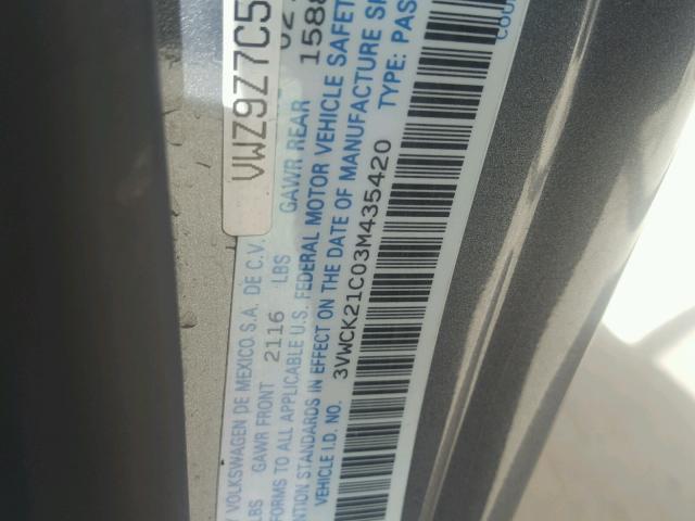 3VWCK21C03M435420 - 2003 VOLKSWAGEN NEW BEETLE Boz foto 10