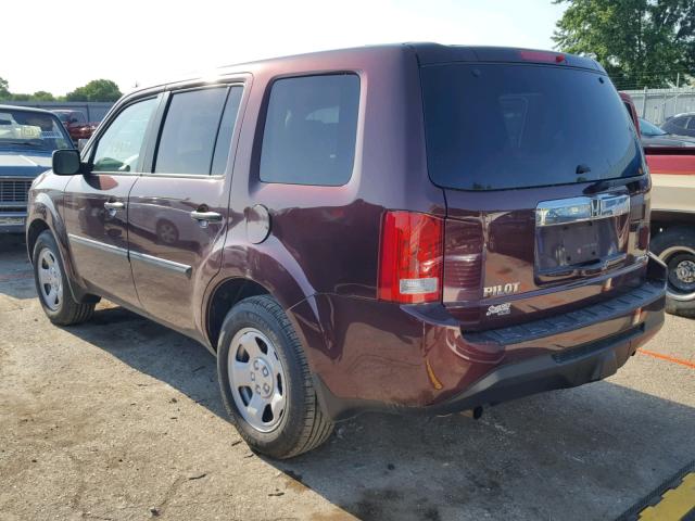 5FNYF4H2XDB076461 - 2013 HONDA PILOT LX MAROON photo 3