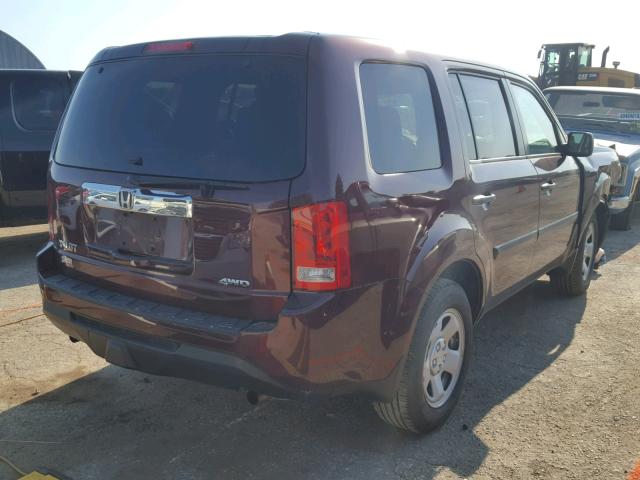 5FNYF4H2XDB076461 - 2013 HONDA PILOT LX MAROON photo 4