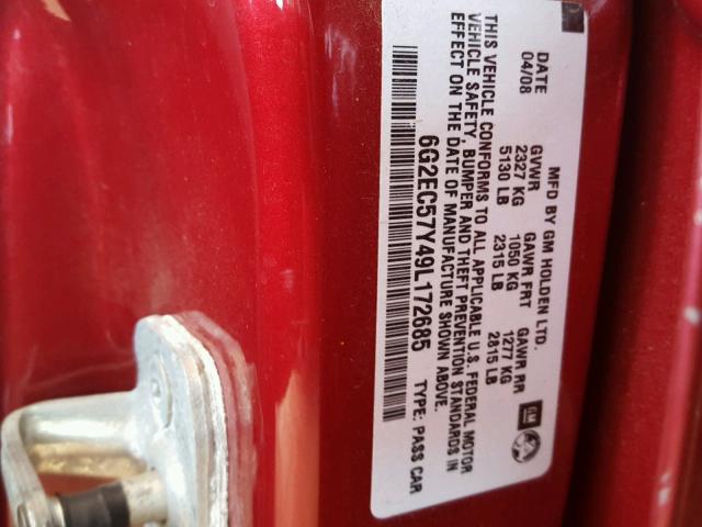 6G2EC57Y49L172685 - 2009 PONTIAC G8 GT RED photo 10