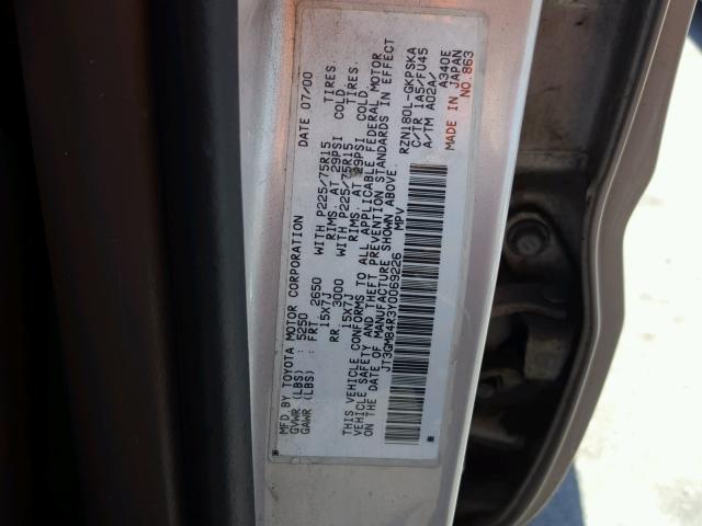 JT3GM84R3Y0069226 - 2000 TOYOTA 4RUNNER SILVER photo 10