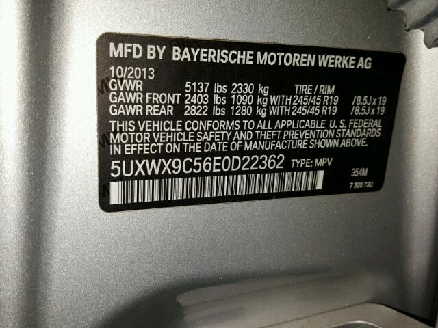 5UXWX9C56E0D22362 - 2014 BMW X3 SILVER photo 10