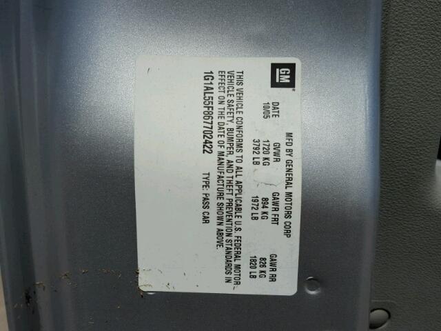 1G1AL55F867702422 - 2006 CHEVROLET COBALT SILVER photo 10