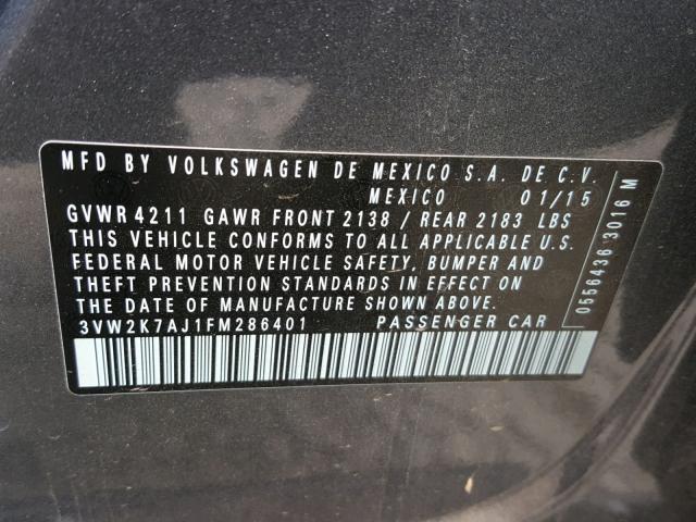 3VW2K7AJ1FM286401 - 2015 VOLKSWAGEN JETTA BASE 绿色 照片 10