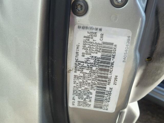 4T1BF28B13U312605 - 2003 TOYOTA AVALON SILVER photo 10