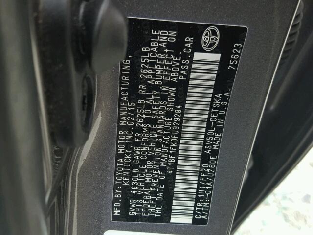 4T1BF1FK0FU929284 - 2015 TOYOTA CAMRY LE 灰色 照片 10