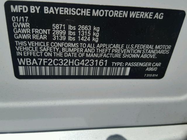 WBA7F2C32HG423161 - 2017 BMW 750 XI WHITE photo 10