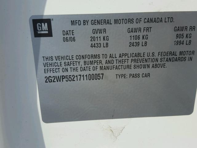 2G2WP552171100057 - 2007 PONTIAC GRAND PRIX WHITE photo 10