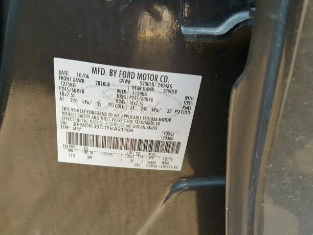 2FMDK39C17BA21308 - 2007 FORD EDGE Grafitowy zdjęcie 10