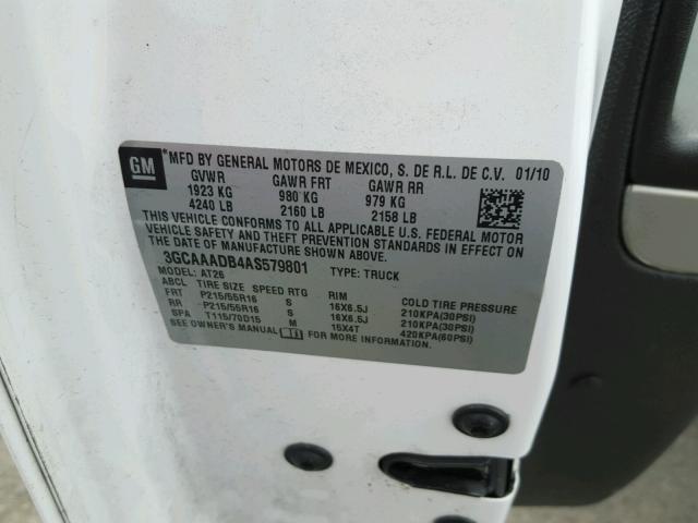 3GCAAADB4AS579801 - 2010 CHEVROLET HHR PANEL WHITE photo 10