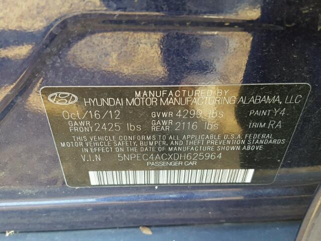 5NPEC4ACXDH625964 - 2013 HYUNDAI SONATA SE BLUE photo 10