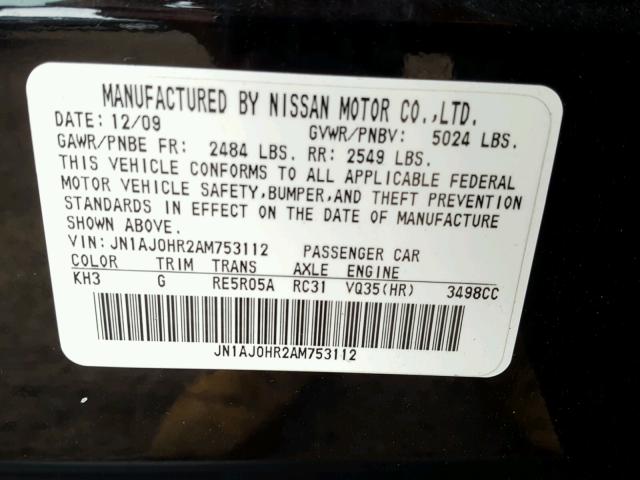 JN1AJ0HR2AM753112 - 2010 INFINITI EX35 BASE BLACK photo 10