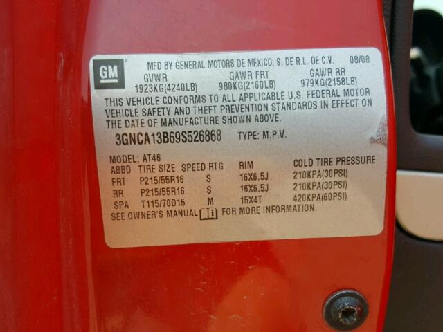 3GNCA13B69S526868 - 2009 CHEVROLET HHR LS RED photo 10