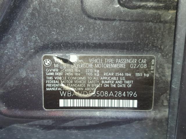 WBAVD53508A284196 - 2008 BMW 335 XI BLACK photo 10