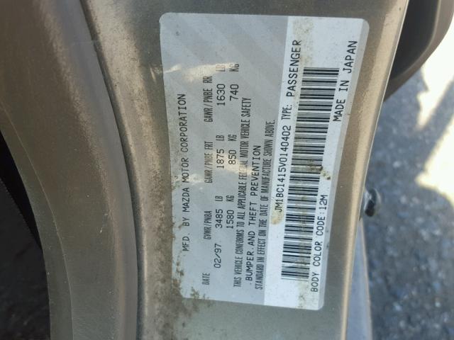 JM1BC1415V0140402 - 1997 MAZDA PROTEGE DX GOLD photo 10