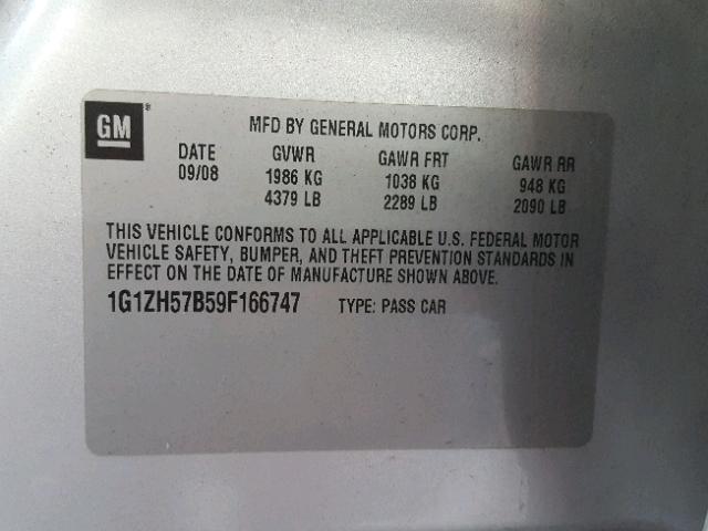 1G1ZH57B59F166747 - 2009 CHEVROLET MALIBU 1LT 灰色 照片 10