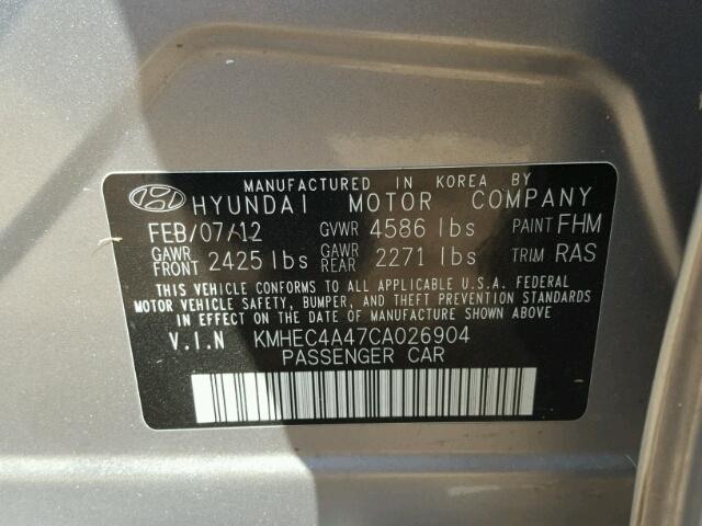 KMHEC4A47CA026904 - 2012 HYUNDAI SONATA SILVER photo 10