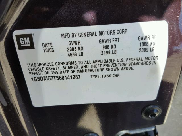 1G6DM57T560141287 - 2006 CADILLAC CTS BURGUNDY photo 10