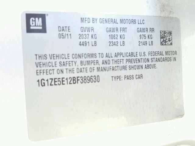 1G1ZE5E12BF389630 - 2011 CHEVROLET MALIBU LTZ 银色 照片 10