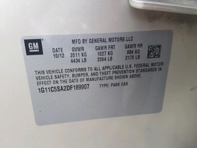 1G11C5SA2DF189907 - 2013 CHEVROLET MALIBU 1LT BEIGE photo 10