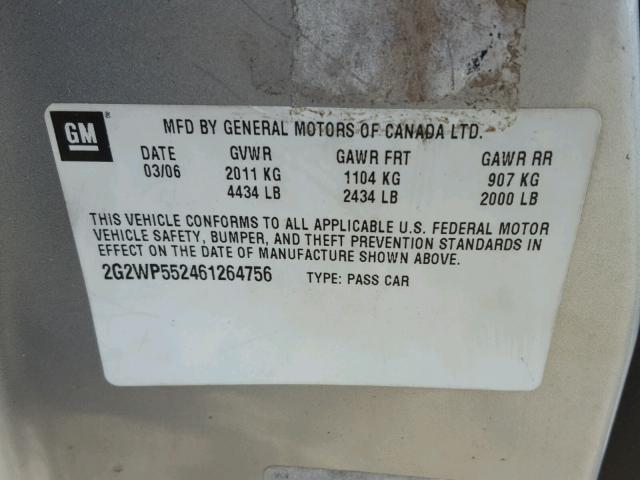 2G2WP552461264756 - 2006 PONTIAC GRAND PRIX SILVER photo 10