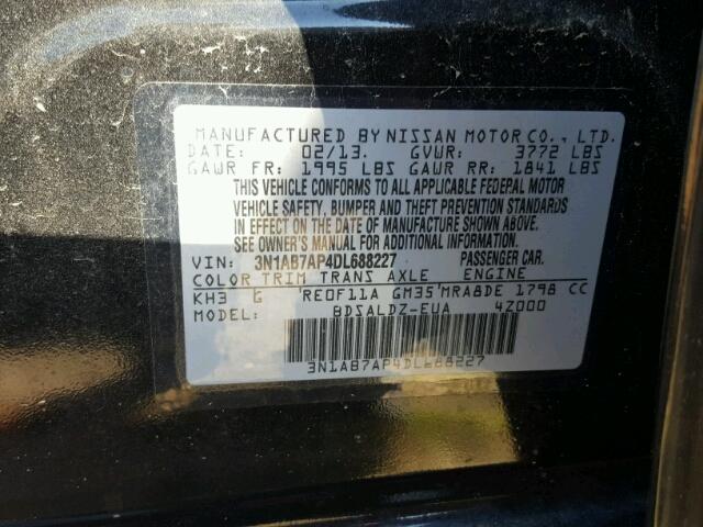 3N1AB7AP4DL688227 - 2013 NISSAN SENTRA BLACK photo 10