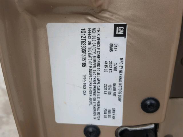 1G1ZT62835F305185 - 2005 CHEVROLET MALIBU MAX GOLD photo 10