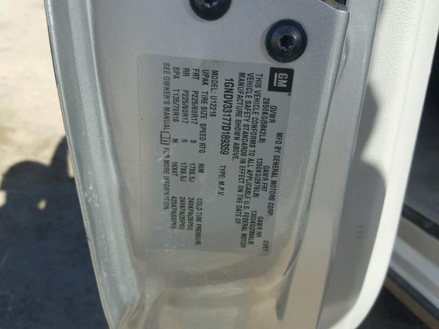 1GNDV33177D189359 - 2007 CHEVROLET UPLANDER L ვერცხლისფერი ფოტო 10