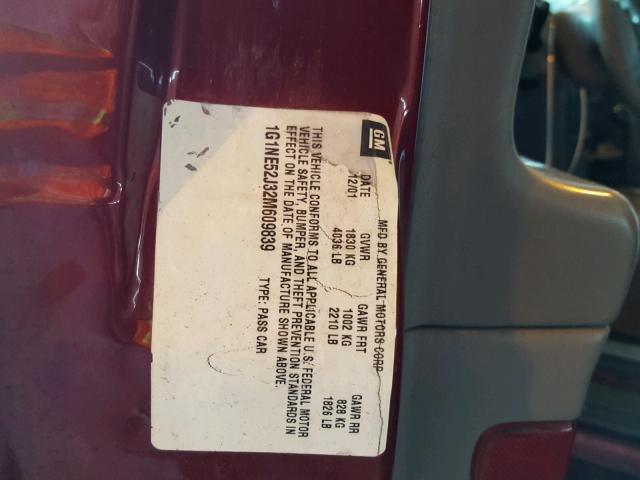 1G1NE52J32M609839 - 2002 CHEVROLET MALIBU LS 勃艮第红 照片 10