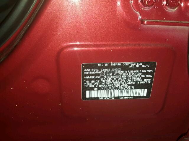 JF2SJABC7JH425819 - 2018 SUBARU FORESTER 2 BURGUNDY photo 10