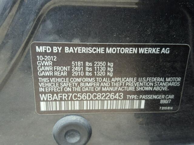 WBAFR7C56DC822643 - 2013 BMW 535 I GRAY photo 10
