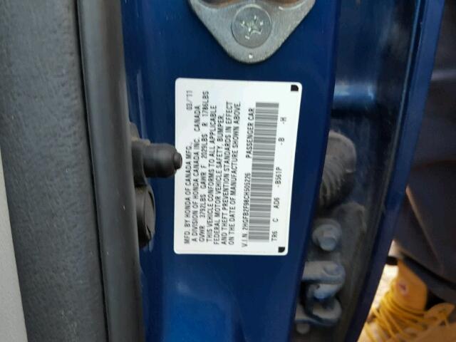 2HGFB2F98CH505226 - 2012 HONDA CIVIC EXL ლურჯი ფოტო 10