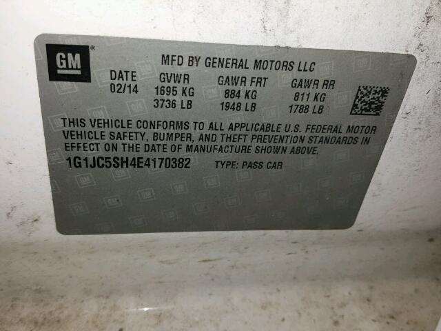 1G1JC5SH4E4170382 - 2014 CHEVROLET SONIC WHITE photo 10