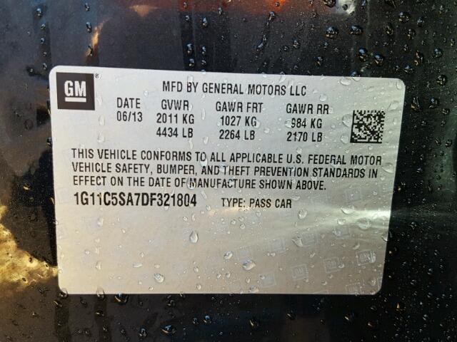 1G11C5SA7DF321804 - 2013 CHEVROLET MALIBU 1LT 黑色 照片 10