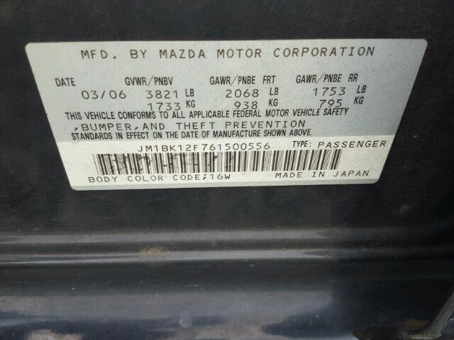 JM1BK12F761500556 - 2006 MAZDA 3 I BLACK photo 10