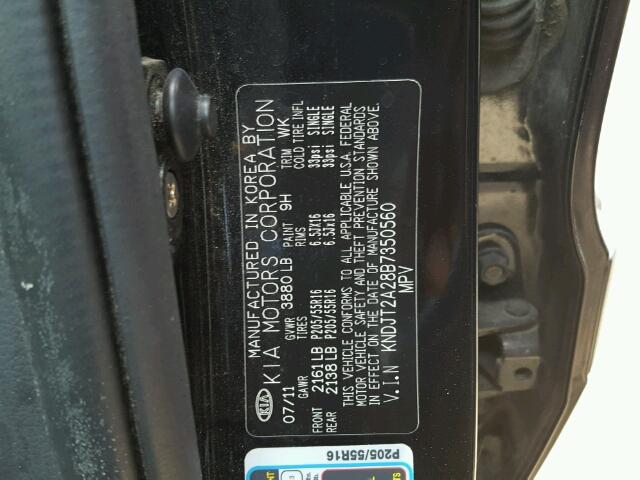 KNDJT2A28B7350560 - 2011 KIA SOUL BLACK photo 10