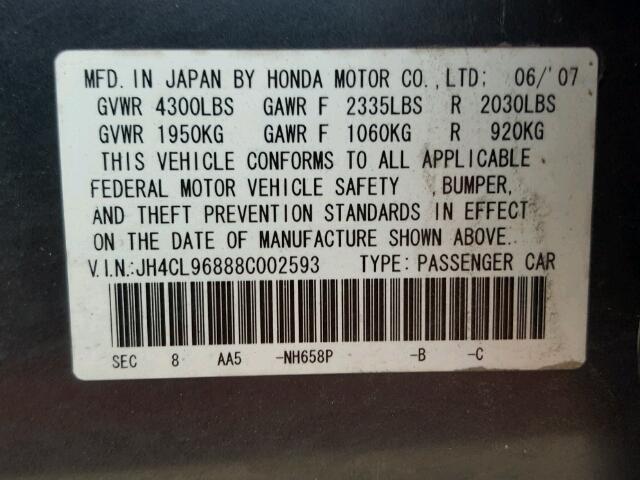 JH4CL96888C002593 - 2008 ACURA TSX GRAY photo 10