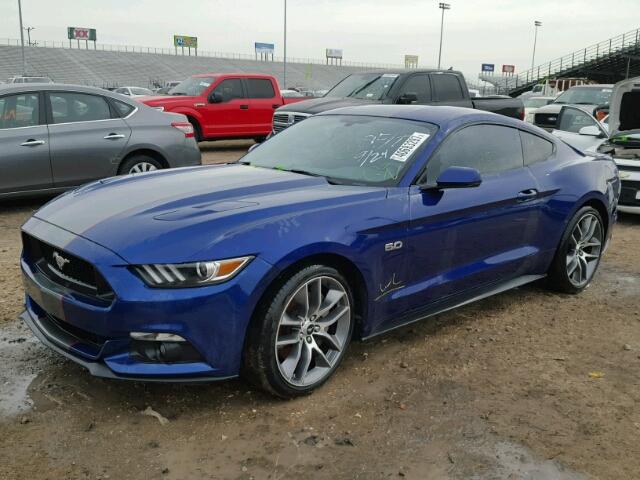 1FA6P8CF8F5376032 - 2015 FORD MUSTANG BLUE photo 2