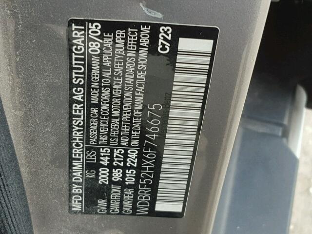 WDBRF52HX6F746675 - 2006 MERCEDES-BENZ C GENERATI GRAY photo 10