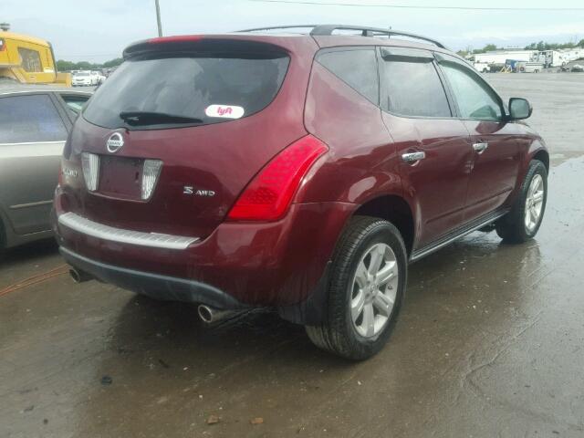 JN8AZ08W27W611257 - 2007 NISSAN MURANO SL MAROON photo 4