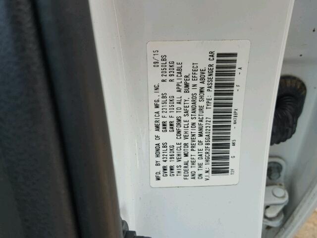 1HGCR2F85GA023727 - 2016 HONDA ACCORD EXL Biały zdjęcie 10