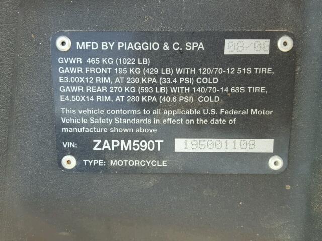 ZAPM590T195001108 - 2009 PIAGGIO MP3 400 GRAY photo 10