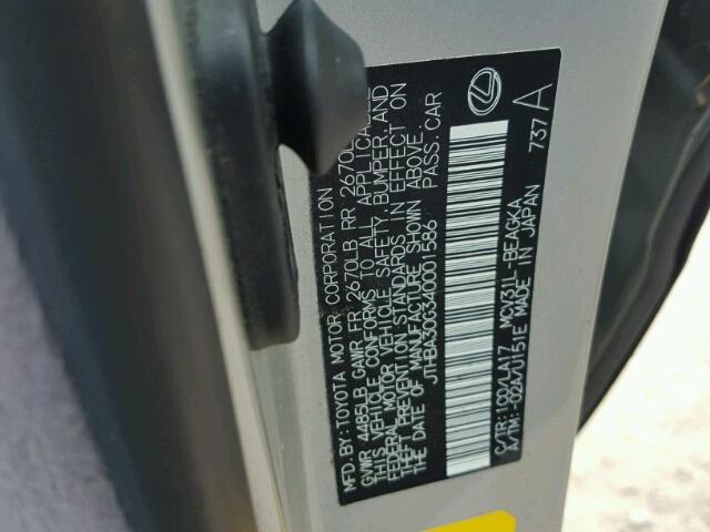 JTHBA30G340001586 - 2004 LEXUS ES GRAY photo 10