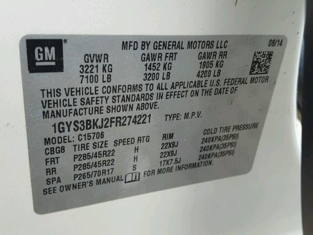 1GYS3BKJ2FR274221 - 2015 CADILLAC ESCALADE L 米色 照片 10